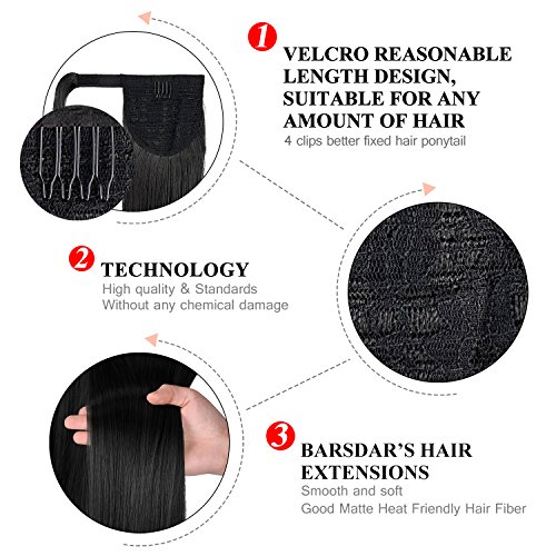 BARSDAR Ponytail Extension 26" Long Straight Wrap Around Hair Piece for Women Synthetic Hair for Daily Use (2# Darkest Brown)